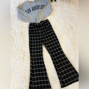 Old Navy Black and White Plaid Stretch Flare Pants